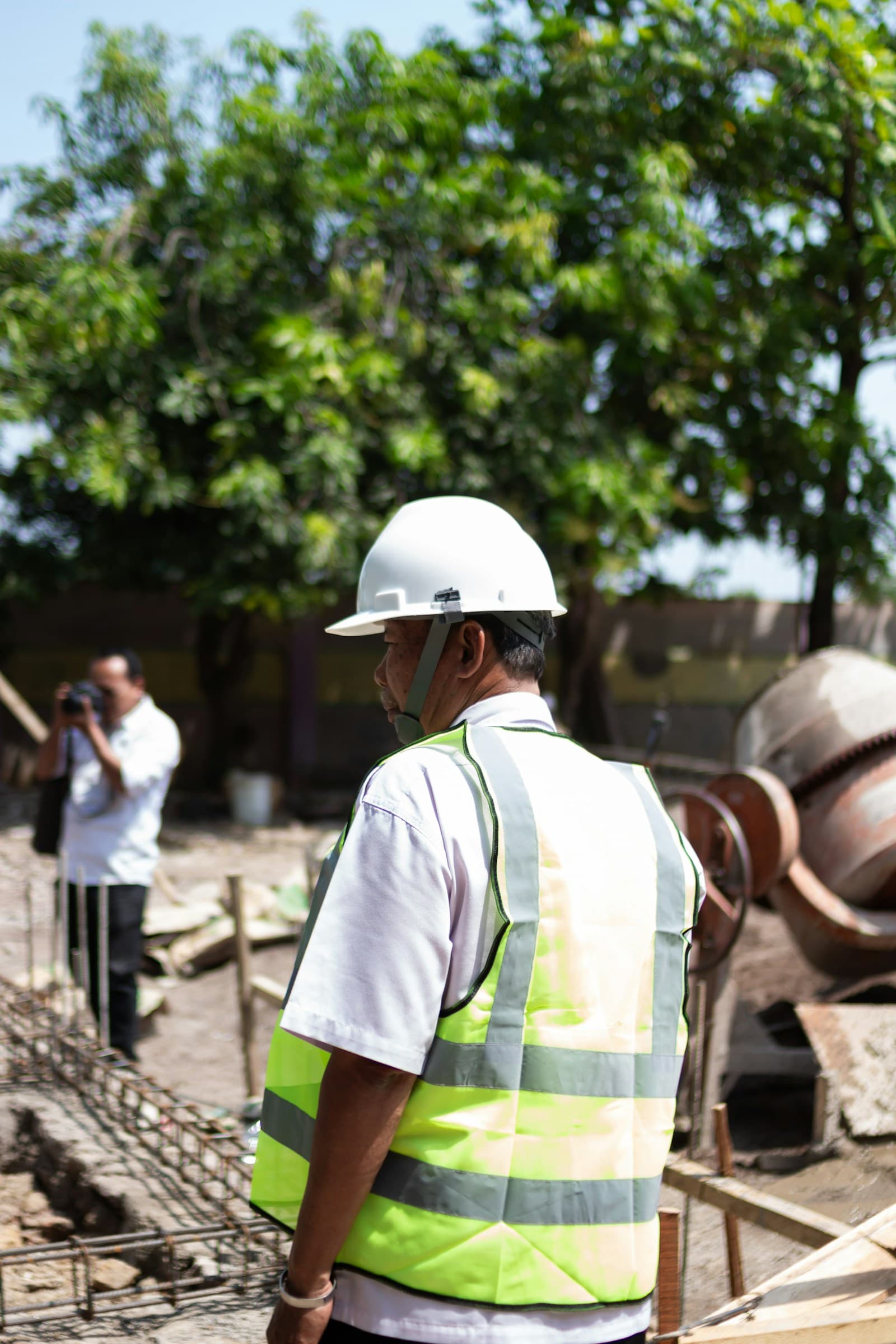 General construction worker wearing PPE on an active site